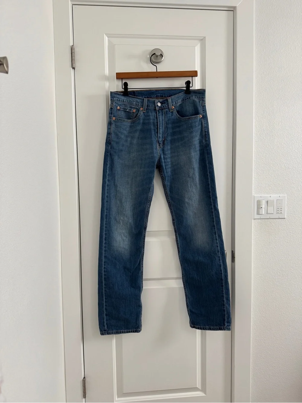 Levi's 505  Medium Blue Denim Jeans with Red Tab and Tan Leather Patch 32 x 32